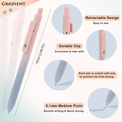 5-Pack Gel Ink Ballpoint Pens: Medium Point (0.5mm), Soft Silicone Barrel, Durable Clip, Retractable Design, Quick-Drying, Sleek Aesthetic Writing Instruments for Office & School Supplies, Journaling, Gifts for Teens & Adults
