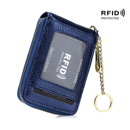[Porte-cartes RFID] Porte-cartes RFID décontracté, portefeuille multi-compartiments - Étui à cartes zippé simple