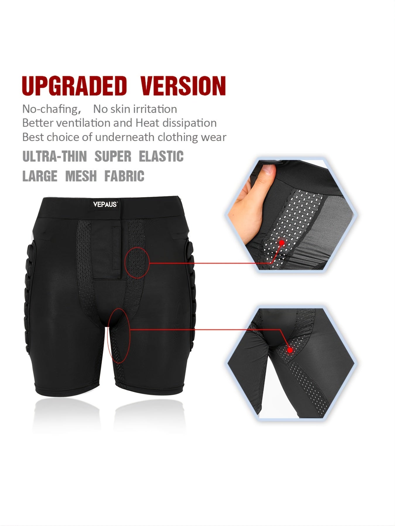 Atmungsaktive VEPAUS 3D-gepolsterte Shorts für Eishockey, Snowboarden, Gymnastik und Rollschuhlaufen – feuchtigkeitsableitend, flexibel, hochelastisches Polyester-Strickgewebe, normale Passform, Sportbekleidung für alle vier Jahreszeiten