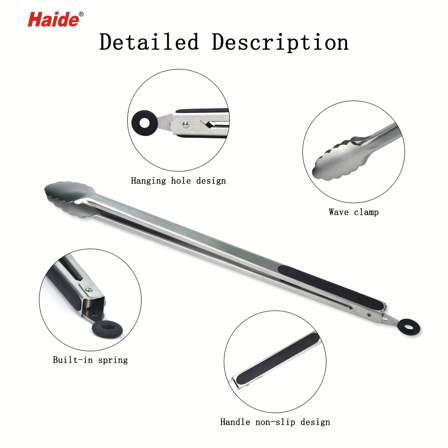1pc 18inch Food Tongs Stainless Steel Silicone Heat Resistant Tongs Bread Clamp Salad Clip Outdoor Camping Picnic Hiking, Cookware Barbecue Tool Accessories