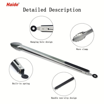 1pc 18inch Food Tongs Stainless Steel Silicone Heat Resistant Tongs Bread Clamp Salad Clip Outdoor Camping Picnic Hiking, Cookware Barbecue Tool Accessories