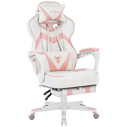 ZEANUS Pink Gaming Chair for Adults & Girls - Ergonomic High Backrest with Massage, Reclining Swivel Office Computer Chair, Racing Style Design with Footrest & Adjustable Armrests, Metal Frame & Soft Foam Padding, Bright Pink
