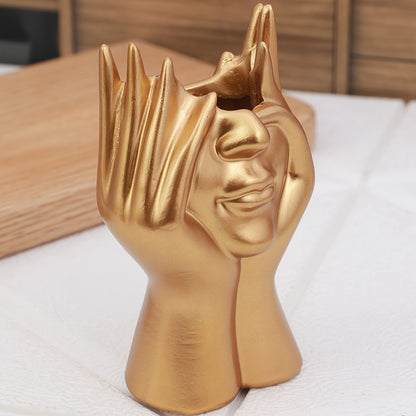 1pc Resin Art Pen Holder in Face-Holding Design - Elegant Home Decor Accent, Available in White, Golden, and Black - Perfect for Organizing Writing Instruments, Pens for Writing