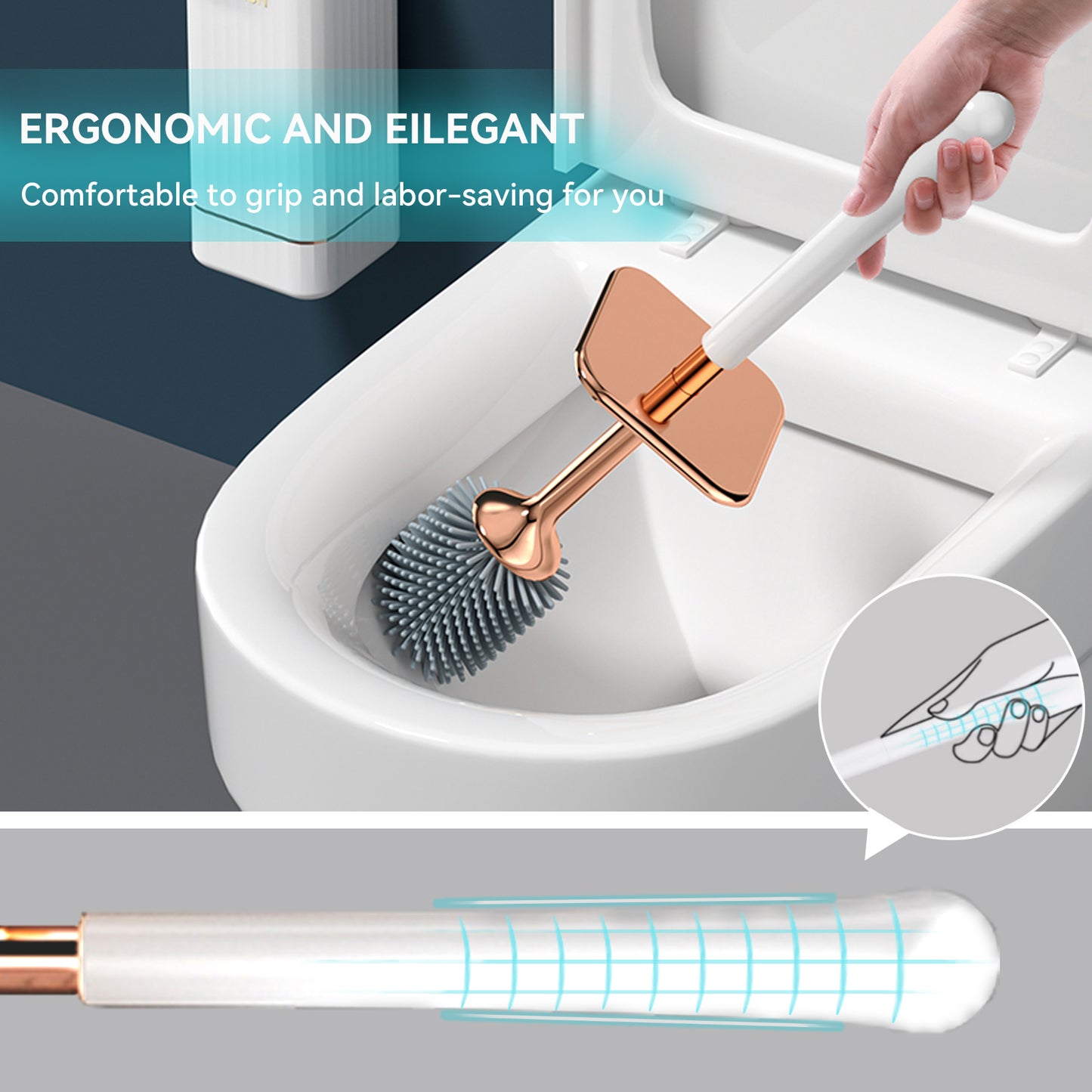 Aokala WC-Bürste mit Halter, elegantes WC-Bürsten-Set mit ergonomischem, langem Griff, modernes Badezimmer-Reinigungszubehör, langlebig, gründliche Reinigung, ideales Weihnachts- oder Halloween-Geschenk! – Schwarz &amp; Weiß