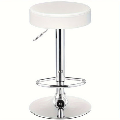 1pc Luxury Leather Bar Stool - Modern Chrome Base with Hydraulic Swivel & Round Cushion - Perfect for Counter Height Kitchen Dining