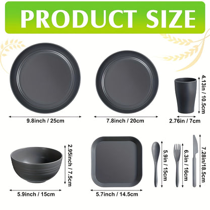 64pcs/set Wheat Straw Unbreakable Dinnerware Set - Durable, Reusable, Dishwasher Safe Tableware for Indoor/Outdoor Use - Includes Plates, Bowls, Mugs, Cutlery in Beige Color