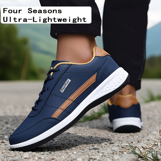 VanWeir Leichte Herrenschuhe | Marineblau/Weiß, Schnür-Sportschuhe mit MD/TPR-Sohle, atmungsaktivem Textilfutter für Outdoor, Wandern und Freizeit