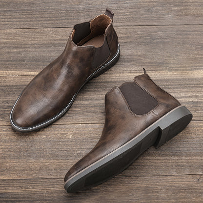Bottines Chelsea pour homme - Pointures 40 à 46, tige en similicuir marron avec élastique noir, bout pointu, semelle en TPR, idéales pour un style décontracté et les vacances
