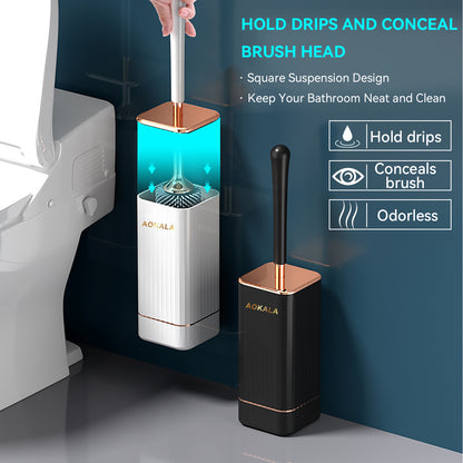Aokala WC-Bürste mit Halter, elegantes WC-Bürsten-Set mit ergonomischem, langem Griff, modernes Badezimmer-Reinigungszubehör, langlebig, gründliche Reinigung, ideales Weihnachts- oder Halloween-Geschenk! – Schwarz &amp; Weiß