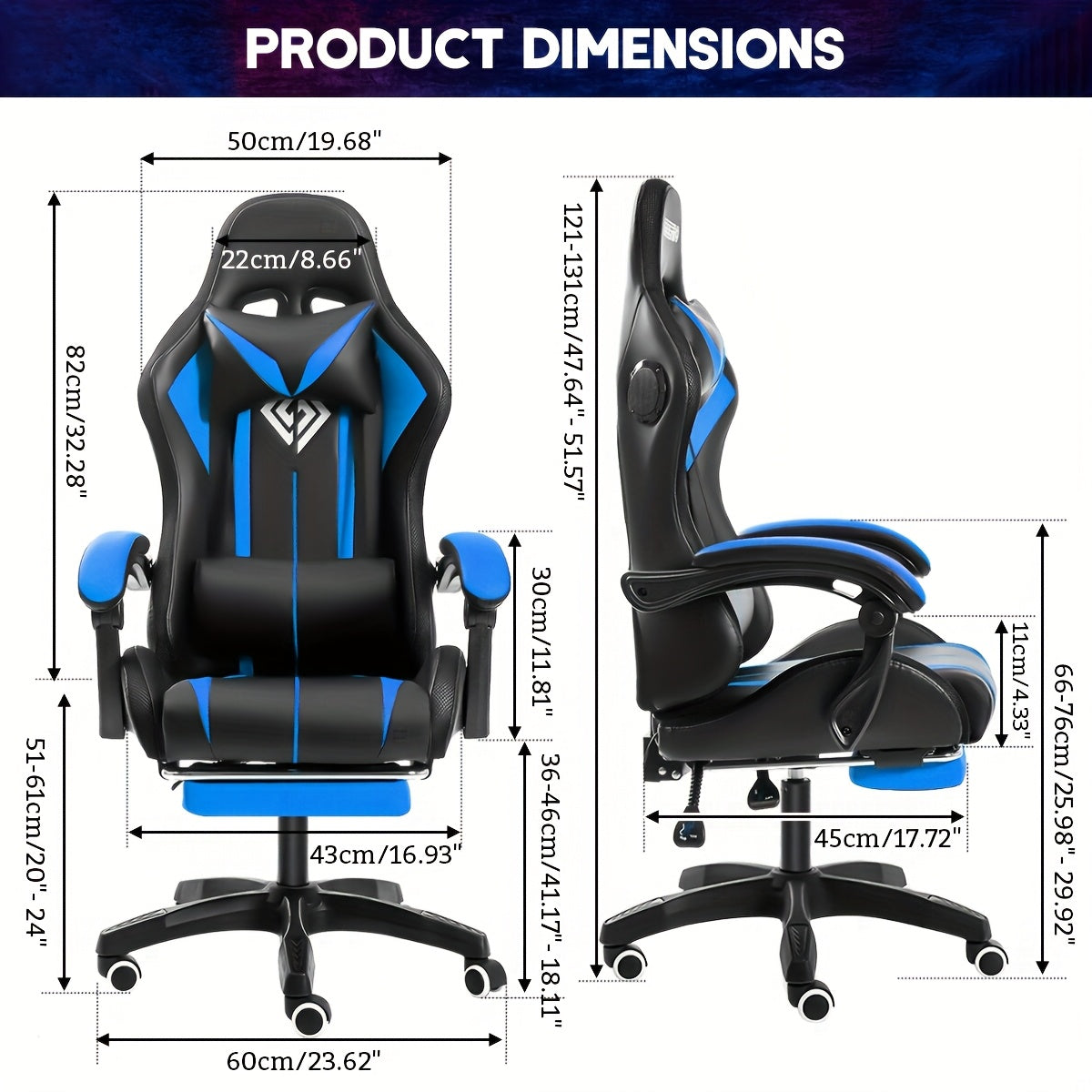 LED Gaming Chair With Wireless Speakers And Massage Big And Tall Video Game Chair For 397lbs With Footrest Reclining High Back Computer Desk Chair