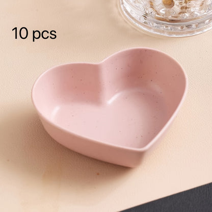 10pcs, Heart Shaped Sauce Dipping Bowls, Wheat Straw Dip Bowls, Small Plastic Appetizer Plates, Dinnerware, Home Kitchen Accessories