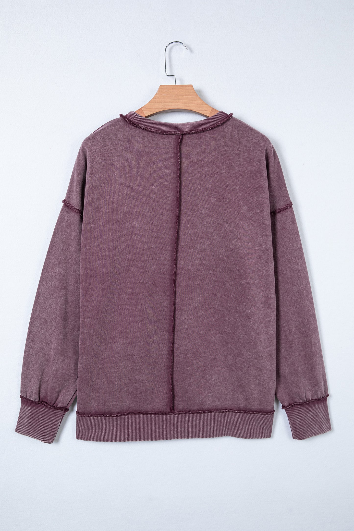 Red Sandalwood Mineral Wash Exposed Seam Side Slit Sweatshirt