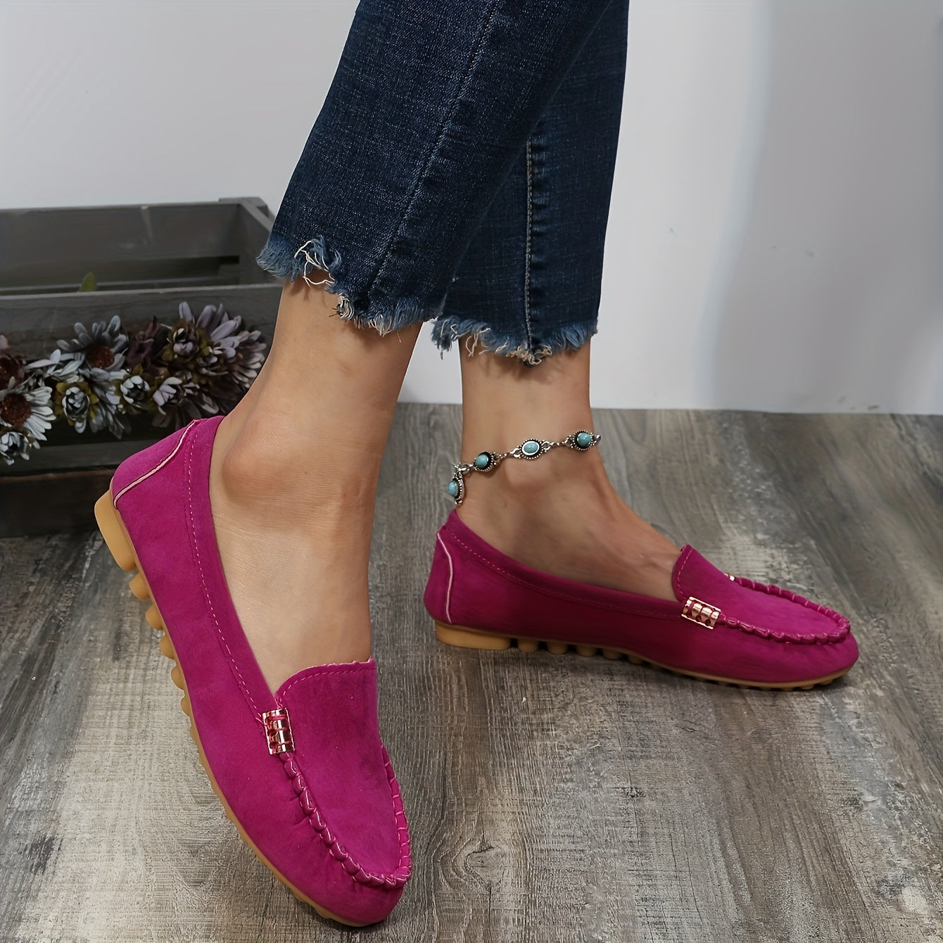 Mocassins confortables à bout rond | Chaussures unies à enfiler pour femmes