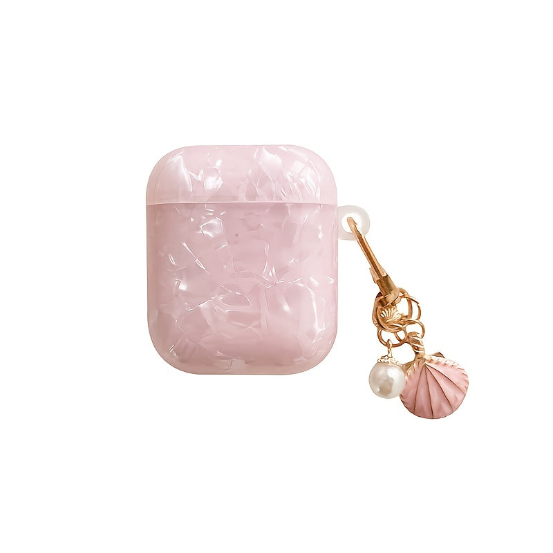 Schutzhülle mit rosa Muschelmuster – inklusive Muschelanhänger, robuste Schutzhülle für AirPods Pro 2. Generation, AirPods 1/2 und AirPods 3