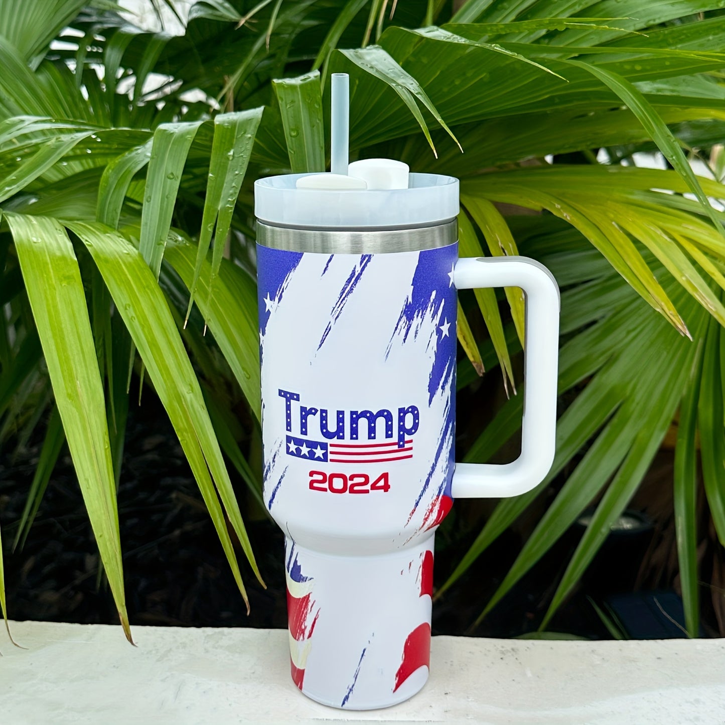 1pc, US Flag Tumbler With Lid And Straw, 40oz Stainless Steel Thermal Water Bottle With Handle, Portable Drinking Cups, For Car, Home, Office, Summer Drinkware, Travel Accessories, Home Kitchen Items, 2024 Birthday Gifts