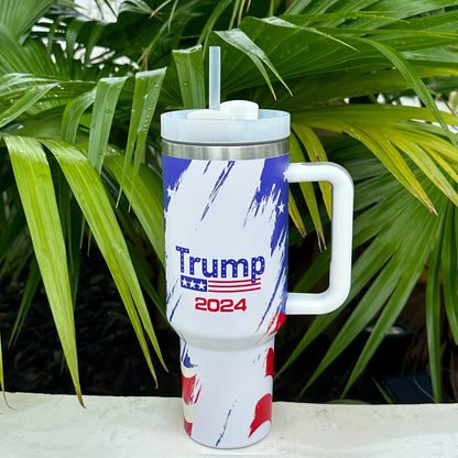 1pc, US Flag Tumbler With Lid And Straw, 40oz Stainless Steel Thermal Water Bottle With Handle, Portable Drinking Cups, For Car, Home, Office, Summer Drinkware, Travel Accessories, Home Kitchen Items, 2024 Birthday Gifts