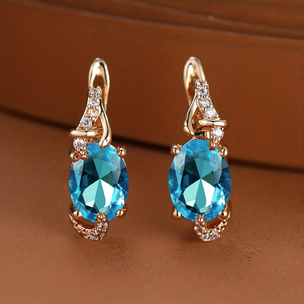 Elegante, 18 Karat vergoldete Ohrstecker mit blauem Stein – Rund- und Ovalschliff, synthetische Zirkonia, Ohrstecker aus Kupfer – Schmuck für jede Jahreszeit | Trendiges Design | Langlebige Vergoldung