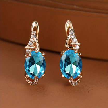 Elegante, 18 Karat vergoldete Ohrstecker mit blauem Stein – Rund- und Ovalschliff, synthetische Zirkonia, Ohrstecker aus Kupfer – Schmuck für jede Jahreszeit | Trendiges Design | Langlebige Vergoldung