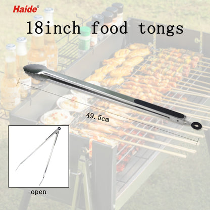 1pc 18inch Food Tongs Stainless Steel Silicone Heat Resistant Tongs Bread Clamp Salad Clip Outdoor Camping Picnic Hiking, Cookware Barbecue Tool Accessories