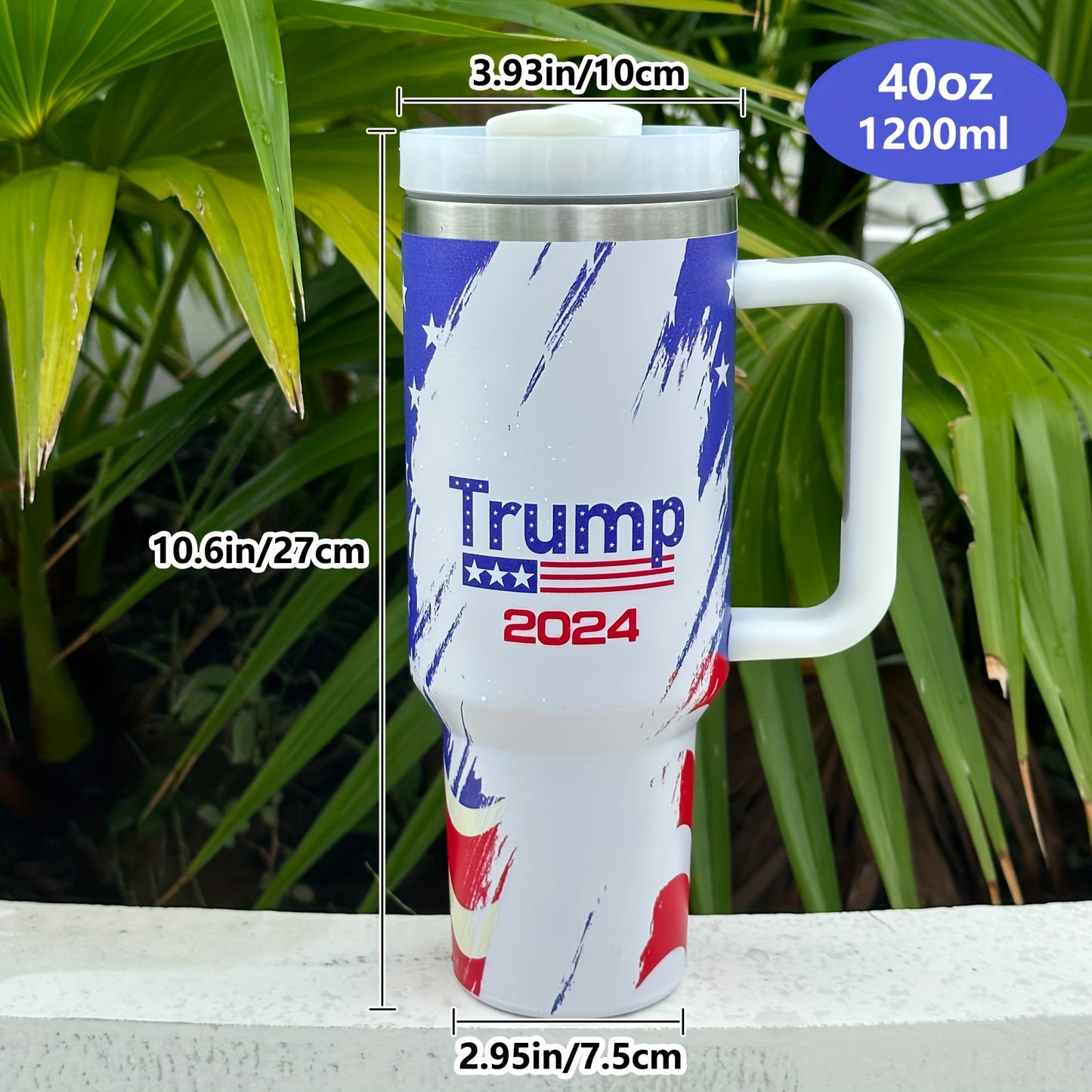 1pc, US Flag Tumbler With Lid And Straw, 40oz Stainless Steel Thermal Water Bottle With Handle, Portable Drinking Cups, For Car, Home, Office, Summer Drinkware, Travel Accessories, Home Kitchen Items, 2024 Birthday Gifts