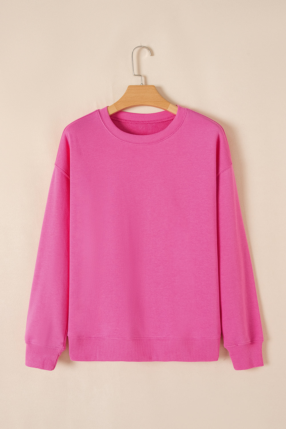 Rose Red Solid Classic Crewneck Pullover Sweatshirt
