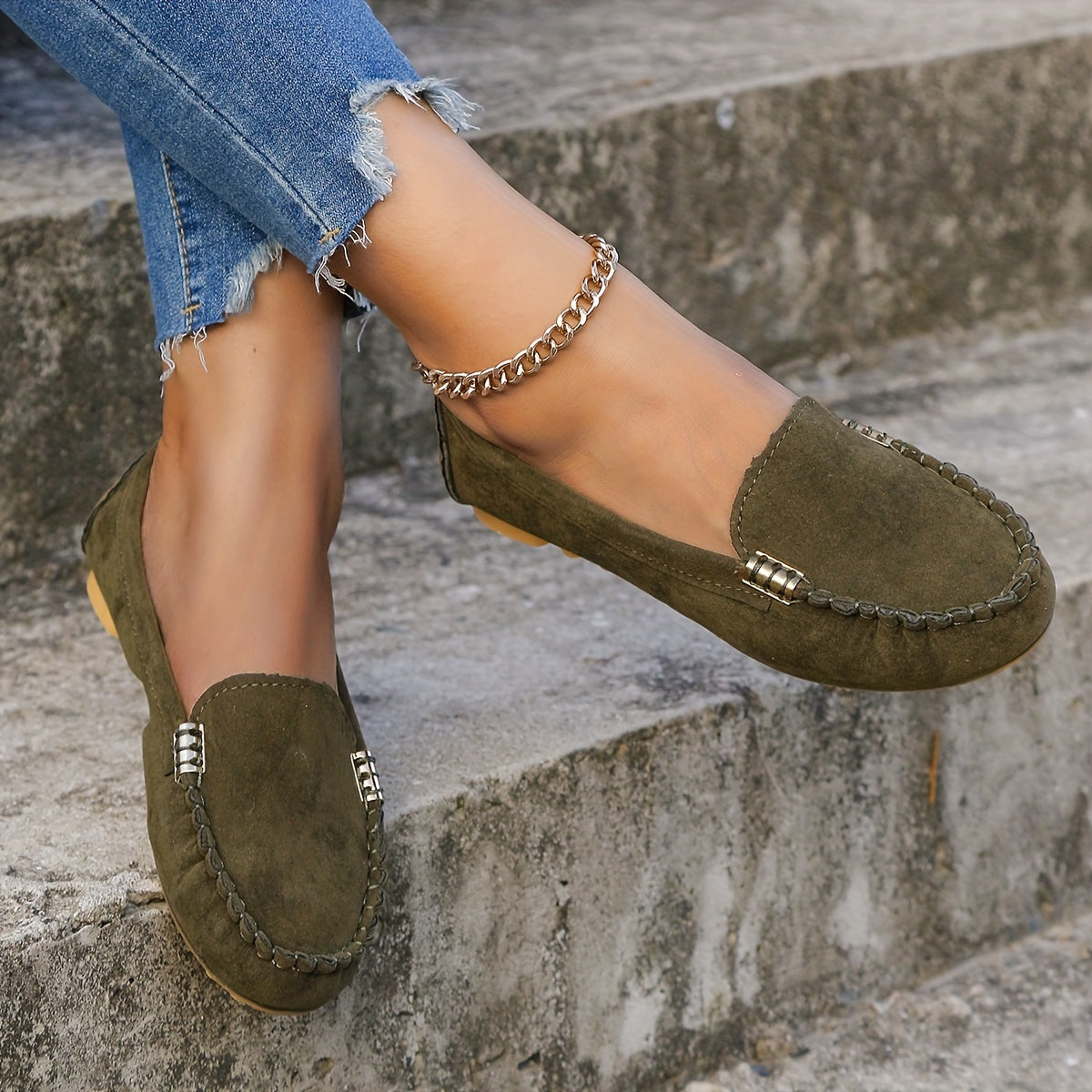 Mocassins confortables à bout rond | Chaussures unies à enfiler pour femmes