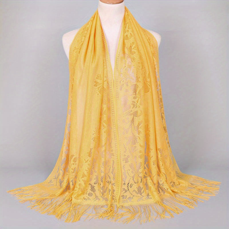 [Schal aus floraler Spitze mit Quasten] Damen-Schal aus floraler Spitze mit Quasten, weicher Netzstoff mit Fransen, Brautschal für Hochzeits- und Abendkleider