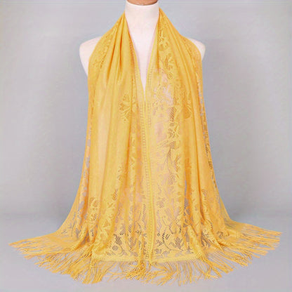 [Schal aus floraler Spitze mit Quasten] Damen-Schal aus floraler Spitze mit Quasten, weicher Netzstoff mit Fransen, Brautschal für Hochzeits- und Abendkleider