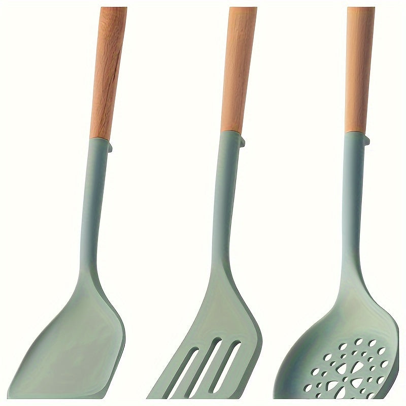 Silicone Kitchen Utensil Set - Long Handle Spatula & Soup Ladle, Non-Stick Cooking Tools for Home and Restaurant Use
