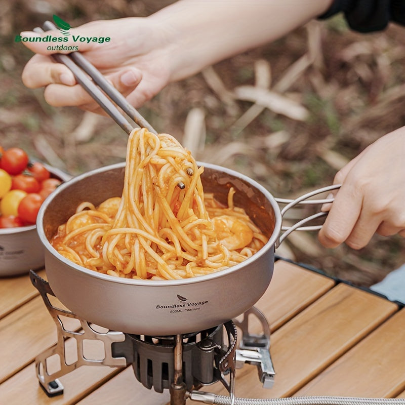 5pcs/set, Titanium Bowl And Pot Set, Foldable Camping Frying Pan, Portable Cookware Set For Outdoor Camping Picnic Cooking
