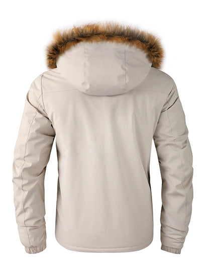 Herren-Winterwindjacke mit warmer Kapuze – Bordeauxroter Outdoor-Mantel mit Reißverschluss, Stehkragen, mehreren Taschen, lässig-sportliches Design für kaltes Wetter, Winterjacke