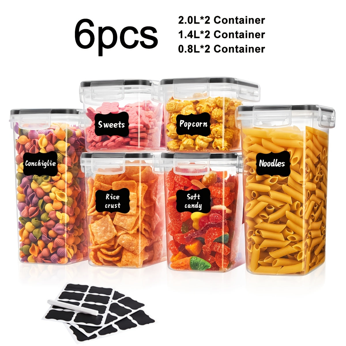 Set of Sealed Kitchen Storage Containers in Various Sizes, Free from BPA, Designed for Organizing Items Like Pasta, Snacks, Sugar, And Grains, Ensuring for longer Freshness