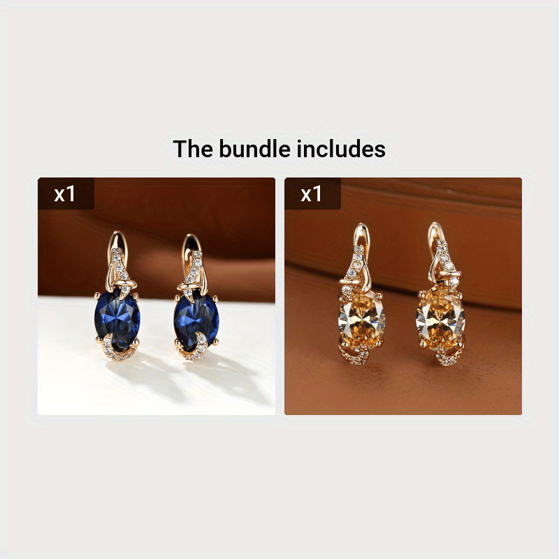 Elegante, 18 Karat vergoldete Ohrstecker mit blauem Stein – Rund- und Ovalschliff, synthetische Zirkonia, Ohrstecker aus Kupfer – Schmuck für jede Jahreszeit | Trendiges Design | Langlebige Vergoldung