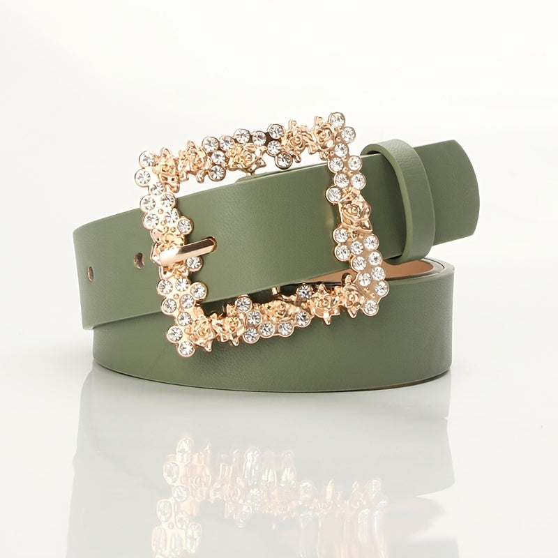 [Elegant Belt] 2023 Women's Fashion Accessory, Elegant Alloy Rhinestone Pin Buckle Belt, Versatile Dress Decorative Accessory, Casual & Sporty Style, Hand Washable - Ideal for Weekend and Festive Occasions, Weekend Casual Wea