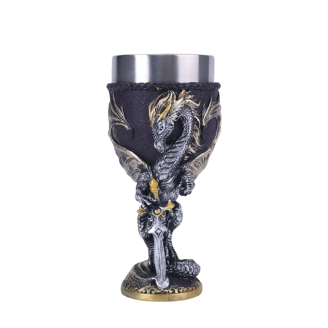 Medieval Flame Dragon Wine Cup, 7oz Stainless Steel, Reusable Insulated Drinkware, Gothic Novelty Gift, Vintage Flying Dragon Design, Hand Wash Only, Ideal for Family & Party Use