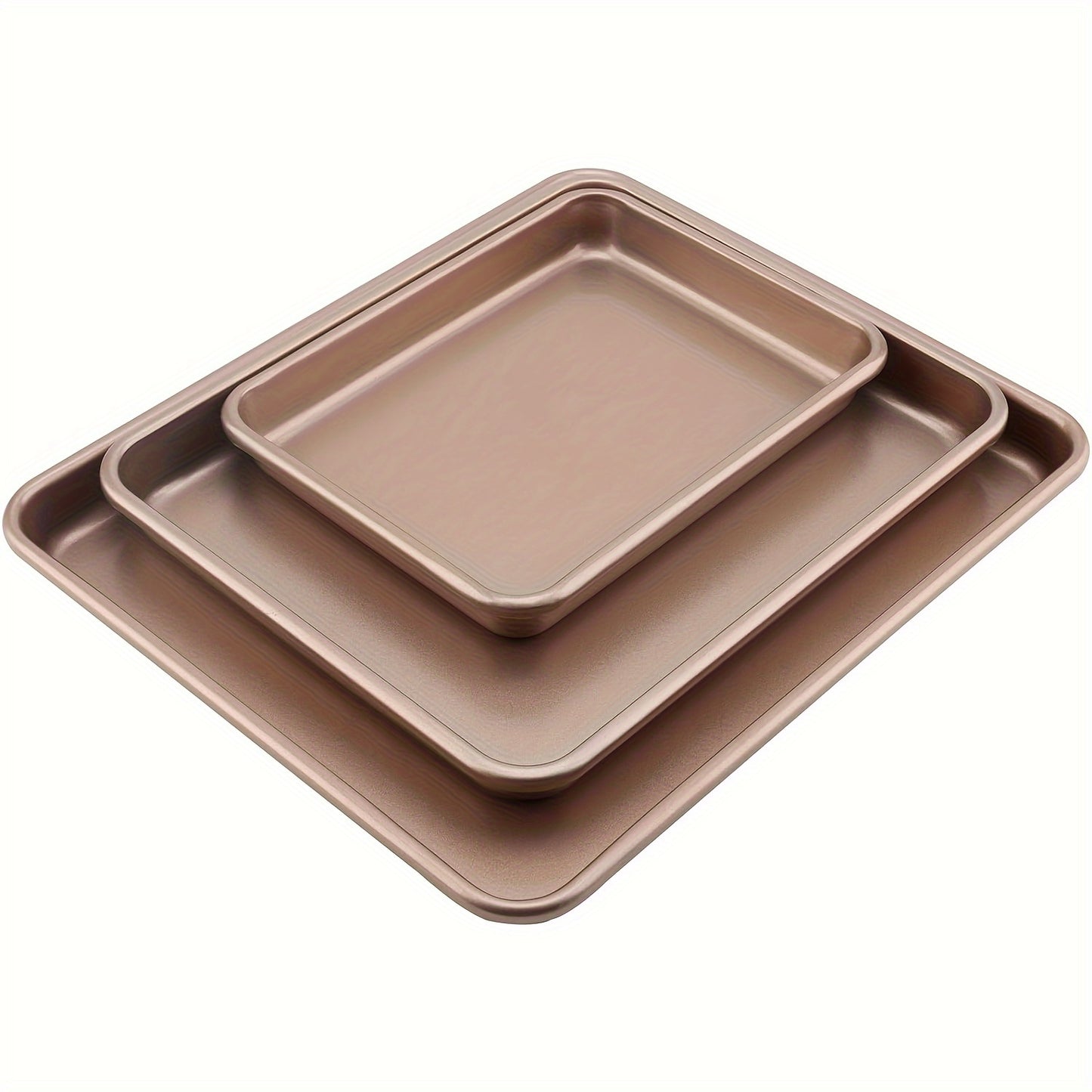 3 Pieces Baking Tray Sets, 9 11 13 Inch Nonstick Baking Sheets for Oven, Cookie Sheets Cake Pan Set Rectangular Bakeware for Brownie Cake Bread Cookie, Golden