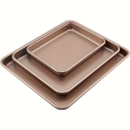 3 Pieces Baking Tray Sets, 9 11 13 Inch Nonstick Baking Sheets for Oven, Cookie Sheets Cake Pan Set Rectangular Bakeware for Brownie Cake Bread Cookie, Golden