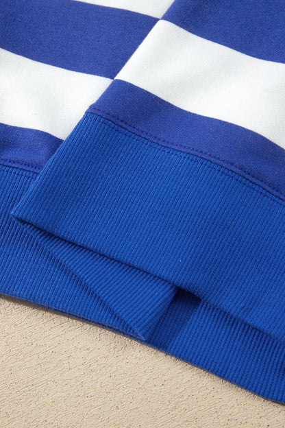 Blue Stripe Colorblock Mock Neck Relaxed Sweatshirt
