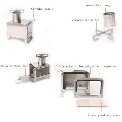 1pc Multi-functional Portable Stainless Steel Wood Stove, Lightweight Camping Cookware For Outdoor Picnic And Camping