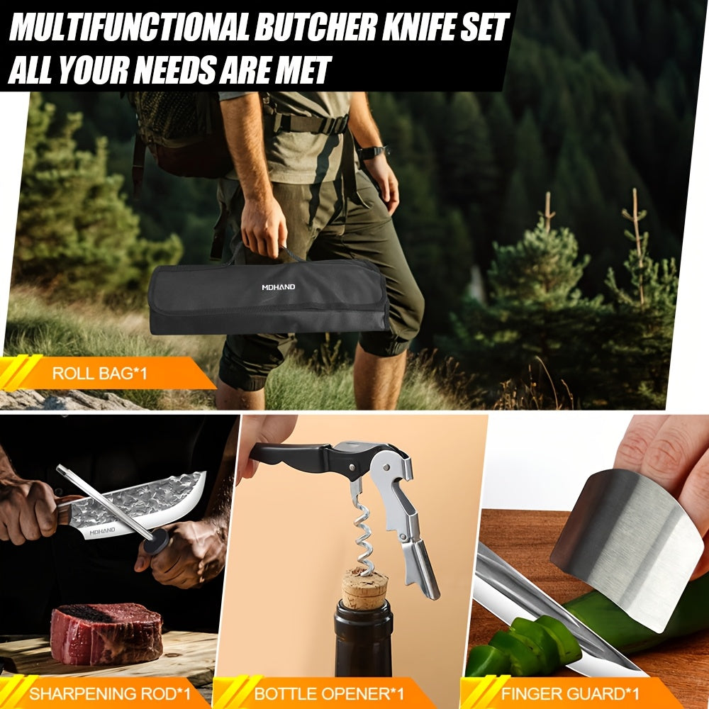Professional 14pcs Kitchen Chef Knife Set Includes Roll Bag 3-7 Inch, Butcher, Cleaver, Boning, Utility, Splitting Knives for Meat Cutting Fruit Vegetable, High Carbon Stainless Steel Ultra Sharp, with Ergonomic Wood Handle,