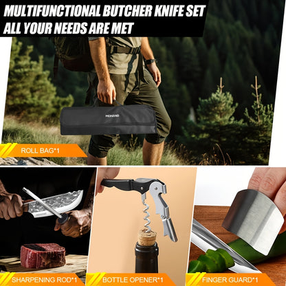 Professional 14pcs Kitchen Chef Knife Set Includes Roll Bag 3-7 Inch, Butcher, Cleaver, Boning, Utility, Splitting Knives for Meat Cutting Fruit Vegetable, High Carbon Stainless Steel Ultra Sharp, with Ergonomic Wood Handle,
