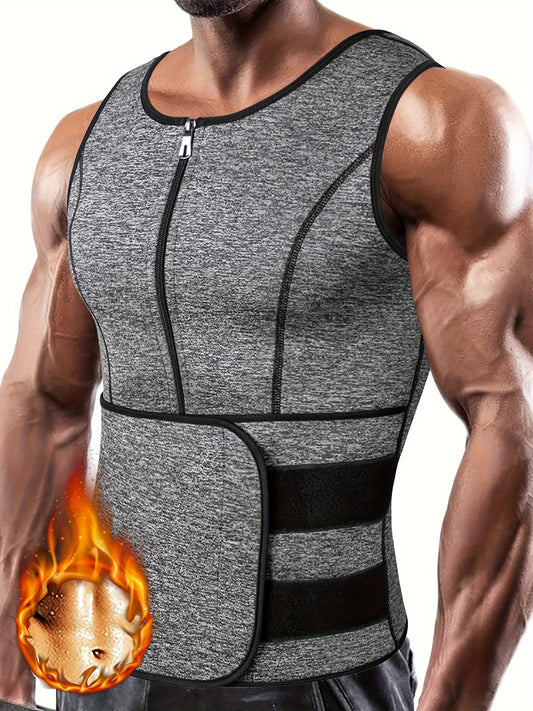 TKPARK Herren Kompressions-Tanktop &amp; Taillenformer – Hochelastisches Trainingsshirt mit Rückenstütze, ärmelloses Shapewear-Top, Reißverschluss &amp; Gürtel für Fitnesstraining, Kompressionsbekleidung | Ärmellos, hellbraun