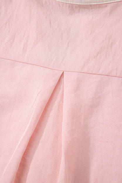 Light Pink Scallop Color Block Trim Puff Sleeve Mini Dress