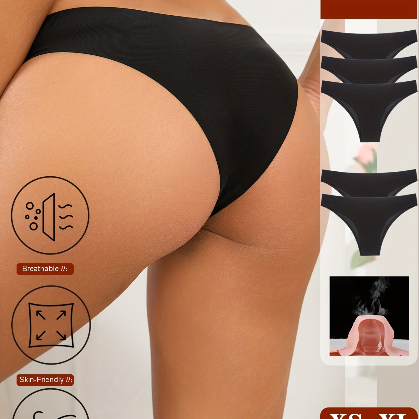 5er-Pack nahtlose Bikini-Unterwäsche für Damen – atmungsaktiv, schnelltrocknend, bequeme Passform, hüfttief geschnitten, einfarbig, 5 Modelle für Alltag und besondere Anlässe, Bikinihosen, Alltagsunterwäsche, minimalistisches Design, glatte Textur