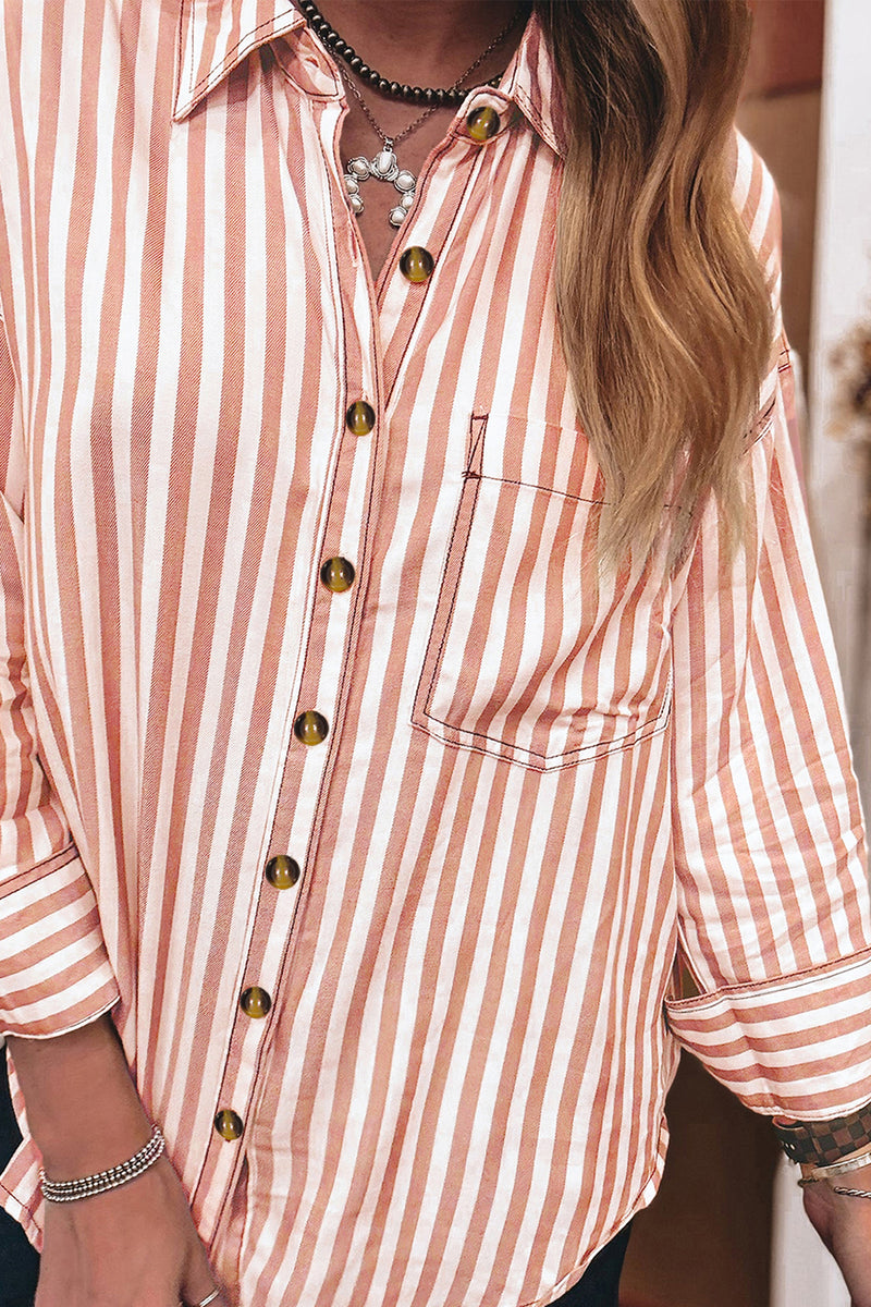 Brown Stripe Western Button Down Long Sleeve Casual Shirt