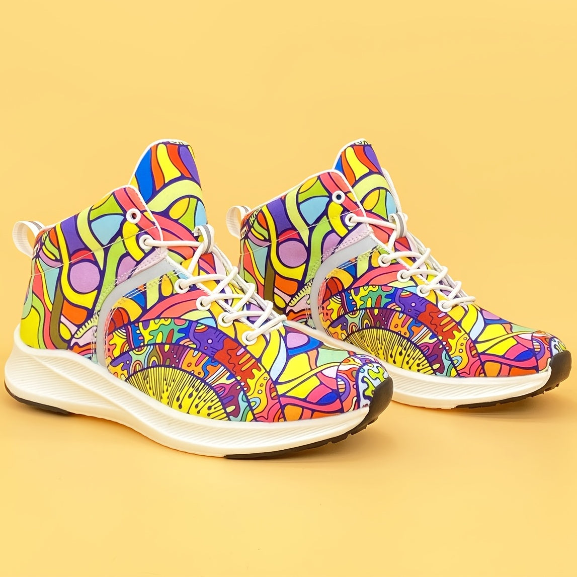 [Reflektierende Sneaker] Leichte, reflektierende Damen-Sneaker mit handbemaltem Cartoon-Print | Schnürschuhe für den Alltag mit weichem Obermaterial aus Stoff und EVA-/Gummisohle – perfekt für den Winter.