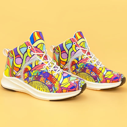 [Reflektierende Sneaker] Leichte, reflektierende Damen-Sneaker mit handbemaltem Cartoon-Print | Schnürschuhe für den Alltag mit weichem Obermaterial aus Stoff und EVA-/Gummisohle – perfekt für den Winter.