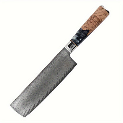 Damascus Steel Black Resin Handle Kitchen Knives. Chef's Knife, Bread Knife, Meat Cutter, Multipurpose Knife, Paring Knife, Paring Knife. Light And Easy To Use, Easy To Clean, Simple And Generous. Good Kitchen Help