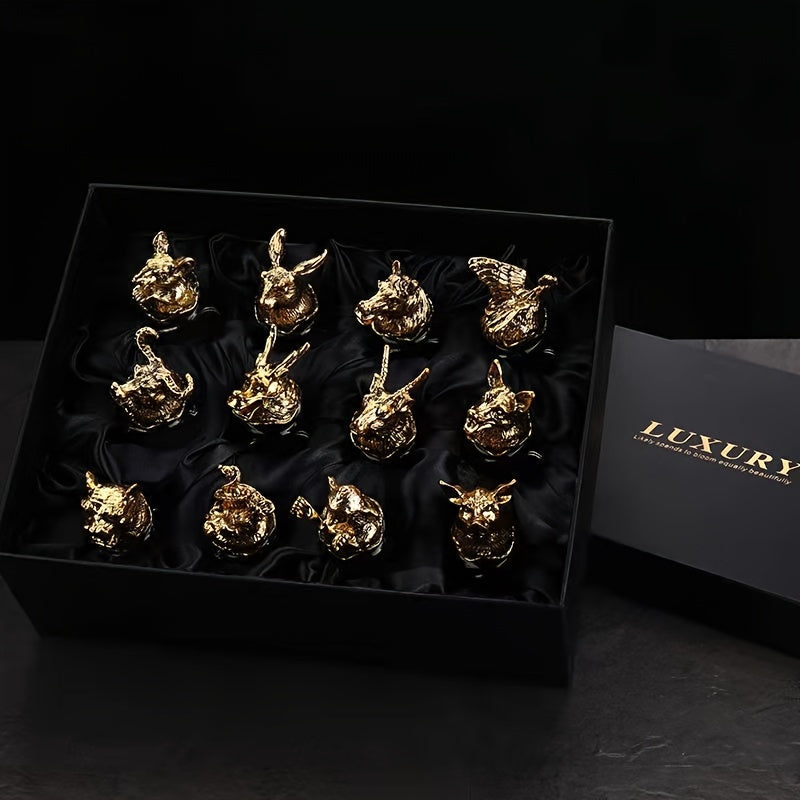 12pcs, Chinese Zodiac Shot Glasses and Baijiu Set - Elegant Drinkware and Unique Gift Idea