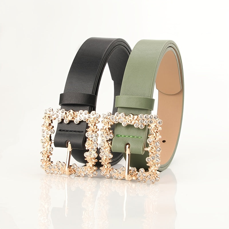 [Elegant Belt] 2023 Women's Fashion Accessory, Elegant Alloy Rhinestone Pin Buckle Belt, Versatile Dress Decorative Accessory, Casual & Sporty Style, Hand Washable - Ideal for Weekend and Festive Occasions, Weekend Casual Wea
